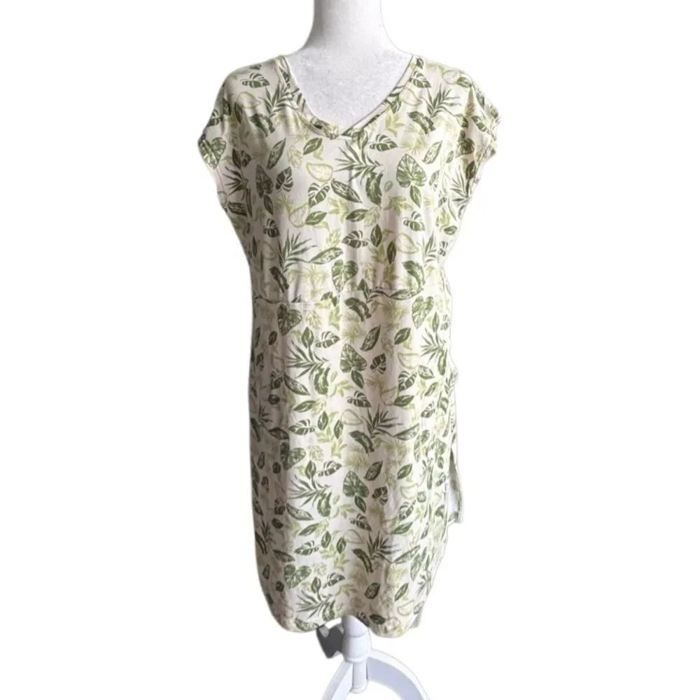 Muk Luks Nightgown Womens Green Leaf Botanical Pockets SZ S
